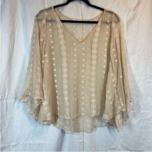 Zoa New York Anthropologie 100% silk Embroidered Bell sleeve blouse